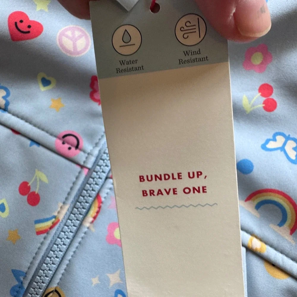 Cat & Jack Baby Girls 12M Rainbow Smiley Softshell Jacket Light Blue NWT